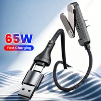 65W Super Fast Charging Bracket Cable USB Type C To Type C Data Cable With Phone Stand 90° Elbow Wire For iPhone 15 16 17 Laptop