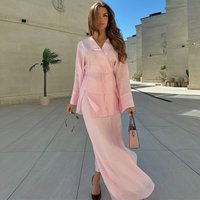 Tuularos Casual Dress Set Solid V Neck Lace-up Long Sleeve Cardigan High Waist Skirt Set Loose Vacation Fashion Women Dress Sets