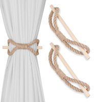 2PCS Set Nordic Solid Wood Stick Thick Cotton And Hemp Rope Simple Binding Ring Bedroom Living Room Decoration Curtain Buckle