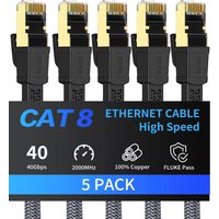 1/5-Pack CAT8 Flat Network Cable 40Gbps Flat Nylon Braided Network Lan Cord for PC Modem Laptop PS 5 NAS
