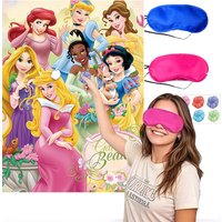 Princess Pin The Flower Party Game, Princess Poster Game with Blindfolds and Flower Stickers, Girls Birthday Party Supplies