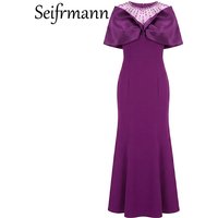 Seifrmann Spliced โโmesh beaded dress round neck short sleeve waisted fishtail dress 2026 summer women's new style