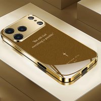 Minimalist Letters Pattern Gold Metallic Paint Glass Phone Case For iPhone 11 12 13 14 15 16 17 Pro Max 14 Plus 17 Air 16E Cover