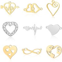 10pcs/lot Heart DIY Charms Wholesale 316 Stainless Steel Hearts Connectors Charm Family Jewelry Pendant