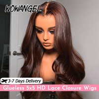 WOWANGEL 5x5 HD Lace Closure Wig Chestnut Brown Body Wave Human Hair Wig Glueless Wear and Go Wig Pre Plucked Natural Hairline