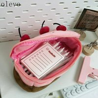 2026 Plush Cute Pencil Bag Cherry Cake Pencil Case Large Capacity Student Stationery Storage for Girls Kids Back School Gift