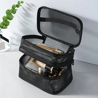 Double layered makeup bag, wash bag, travel mesh makeup storage bag, large capacity makeup bag, makeup storage with handle