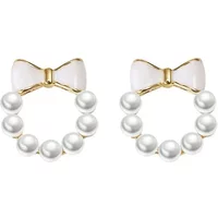 925 Sterling Silver Geometric Bowknot Pearl Stud Earrings For Woman Piercing Jewelry Aretes De Mujer Party Gift