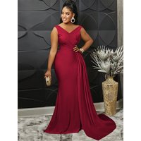 V-Neck Sleeveless Slit Dress High Waisted Slim Fit Backless Solid Color Women Party Formal Gown Elegant Banquet Evening Dress
