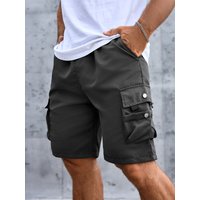 Men's Solid Cargo Shorts with Flap Pockets, Versatile And Trendy for Summer Outdoors And Sports Wear, 100% Polyester