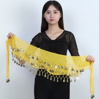 Sexy Belly Dance Gold Sequins Chiffon Skirt Tassel Waist Chain Belts Indian Dance Wrap Clubwear Show Party Hip Scarf Costume