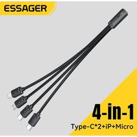 Essager-4-in-1 Fast Charging Cable for Travel, Type C Female to Multi USB, 2 Type C, Micro, Lightning Adapters
