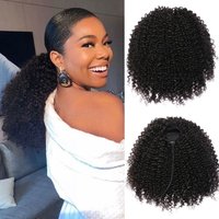 Mongolian Human Hair Ponytail Afro Kinky Curly For Women Natural Color Remy Hair 1 Piece Clip In Drawstring 4B 4C Ponytails
