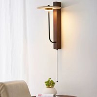 Creative Round Natural Stone Wall Light Dark Wood 3000K For Hotel Bedroom Parlor Art Deco Sconce