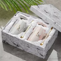 Mr Mrs Flamingo Couple Cup and Mug Gift Box Ceramic Coffee Mug Marble Pattern Home Drinkware Lovers Gift Wedding Gift