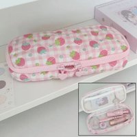 Multifunctional Strawberry Design Pen Bag Portable Large Capacity Pencil Case Zipper Stationery Organizer Students