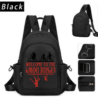 Black for Stranger .+Backpack Schoolbag Chest Bag Pack Crossbody Wallet Anime Black Two-way Zipper Bag Waterproof Things