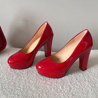 New High Heels Shoes Women White Wedding Shoes Thick High Heels Fashion Party Pumps Footwear Black Red Big Size 34-42