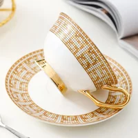 Ceramic Flower Teacup Vintage Luxury Coffee Cups GoldPlated Tea Set Combination Royal Afternoon Tea Set Kitchen Tableware Gift