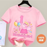 Peppa Pig Children Short Sleeve T Shirts Girls Kawaii Birthday Number 1-10 Cotton Tops Anime Character Crew Neck Tees Kids Gifts
