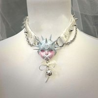 2025 New Punk Y2K Doll Necklace Rivets Human Face Lace Chain Bowknot Bell Cool Choker Neck Accessories for Women Men Jewelry