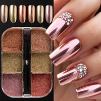 6 Grids Y2K Chrome Nail Powder Metallic Mirror Rose Rubbing Pigment Dust Gold Fall Nail Art Glitter Elegant Wedding Nail Decor