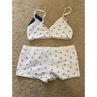 New Cherry Cotton Bra Shorts 2 Pieces Set Women Sexy V-neck Slim Bras with Straight Short Pants Casual Sweet Home Pajama Sets