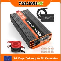 YULONGNE DC 12V/24V na AC 230V 5000W Szczypkowy Inwerter Sinusoidalny o Mocy Szczytowej 2500W, Gniazdo EU, Przewodowy Panel Zdalnego Sterowania Cyfrowego, Pełny Zestaw Instalacyjny do Kampera,