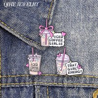 Iced Coffee Princess Girl Energy Enamel Pin Y2K Sweet Cool Badge Pink Bow Heart Coffee Cup Brooch Jewelry Gift for Coffee Lovers