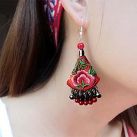 Fashion Beads Earrings Women's Bohemian Handmade Embroidered Flower Beaded Drop Earrings Ethnic Jewelry Accessories