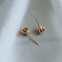 New in product gold color inlaid red gemstone three-dimensional crown earrings noble luxury palace style jewelry accessories