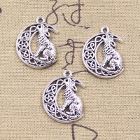 10pcs Charms Wolf Moon 25x20mm Antique Silver Color Pendants Making DIY Handmade Tibetan Finding Jewelry