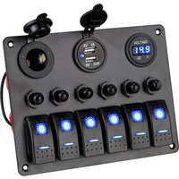 Voltmètre numérique avec panneau en aluminium, disjoncteur LED pour voiture, bateau marin, panneau de commutation à bascule 6 gangs, ports USB pour touristes, DC 12V, 24V