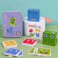 Cube Face Change Building Blocks Board Game Wood Puzzle Montessori Expression Wooden Blocks Blocos For Children Kids Toys Gift
