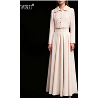 VGH Elegant Solid Slimming Two Piece Sets For Women Lapel Long Sleeve Top High Waist Skirt Autumn Casual Set Female Fashion New