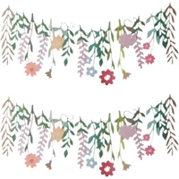 Long Leaves Flower Banner Kindergarten Classrooms DIY Banner Spring Flower Happy Birthday Party Decor Kids Girl Banner