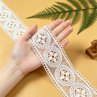 Round Four-Leaf Flower Hollow-Out Water-Soluble Lace Trim, 2.56inch Wide White Embroidered Ribbon, Suitable for Wedding Dresses, Dresses, Children's Clothing, Curtains, Hair Accessories DIY Handmade