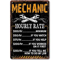 Funny Mechanic Shop Sign Mechanic Hourly Rate Metal Tin Sign Vintage Garage Shop Rates Signs Mechanical Garage Accessories Au