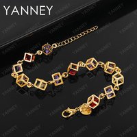 Luxury 8 Inches 925 Sterling Silver 18K Gold Colorful Square Zircon Bracelet Women Fashion Engagement Gift Party Jewelry
