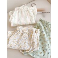 Comfortable Sweet Style Cotton Pajama Pants Women's Summer Thin Double Layer Gauze Beach Shorts Home Pants Breathable Short L...