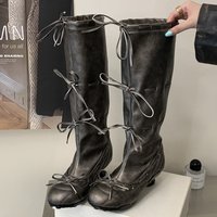 Eilyken – bottes hautes antidérapantes à talons bas pour femme, chaussures confortables avec nœud papillon, bande étroite, collection automne-hiver