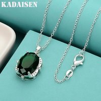 925 Sterling Silver Noble Green Crystal Pendant Diamond Necklace For Woman Fashion Party Jewelry Christmas Gifts