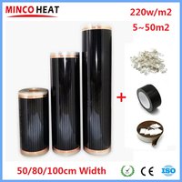 5~50m2 220w/m2 Infrared Heating Film Good to Healthy Under Laminate Wooden Warm Floor Mat 50/80/100cm Width Carbon Heating Foil