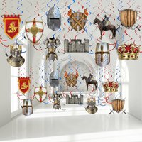 22 Pcs Medieval Knight Birthday Decorations Medieval Hanging Swirls Knight Crown Stone Wall Medieval Party Decorations Spiral