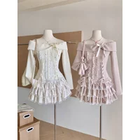 Winter Knitted Japanese Kawaii Y2k 2 Piece Set Women Lace Sweet Elegant Retro Skirt Suit Female Chic Tops + Cake Mini Skirt 2025