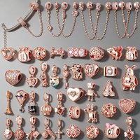 Rose Gold Plated Mixed Charm for Bracelet DIY Jewelry Making Safety Chain Heart Animal Family Eiffel Tower CZ Bead Women Gift