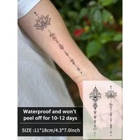 1Pc Lotus Floral Totem Temporary Tattoos Waterproof Sweatproof Last For 1-2 Weeks Anti-Friction Faux Black Fake Tattoos