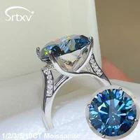 Sparkling 10CT Blue Moissanite Rings For Women Men S925 Sterling Silver 4-Prong Wedding Engagement Band Party Gifts Jewelry