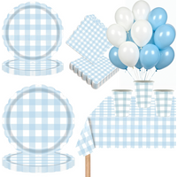 Blue Grid Theme Birthday Party Decorations supplies Paper Cup Paper Napkins Plates Tablecloths Straw set baby shower party gifts