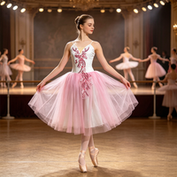 Women's Ballet Costume Velvet Top Long Tulle Dress Elegant Ballerina Dancewear for Stage Performance & Dance Practice Concerts